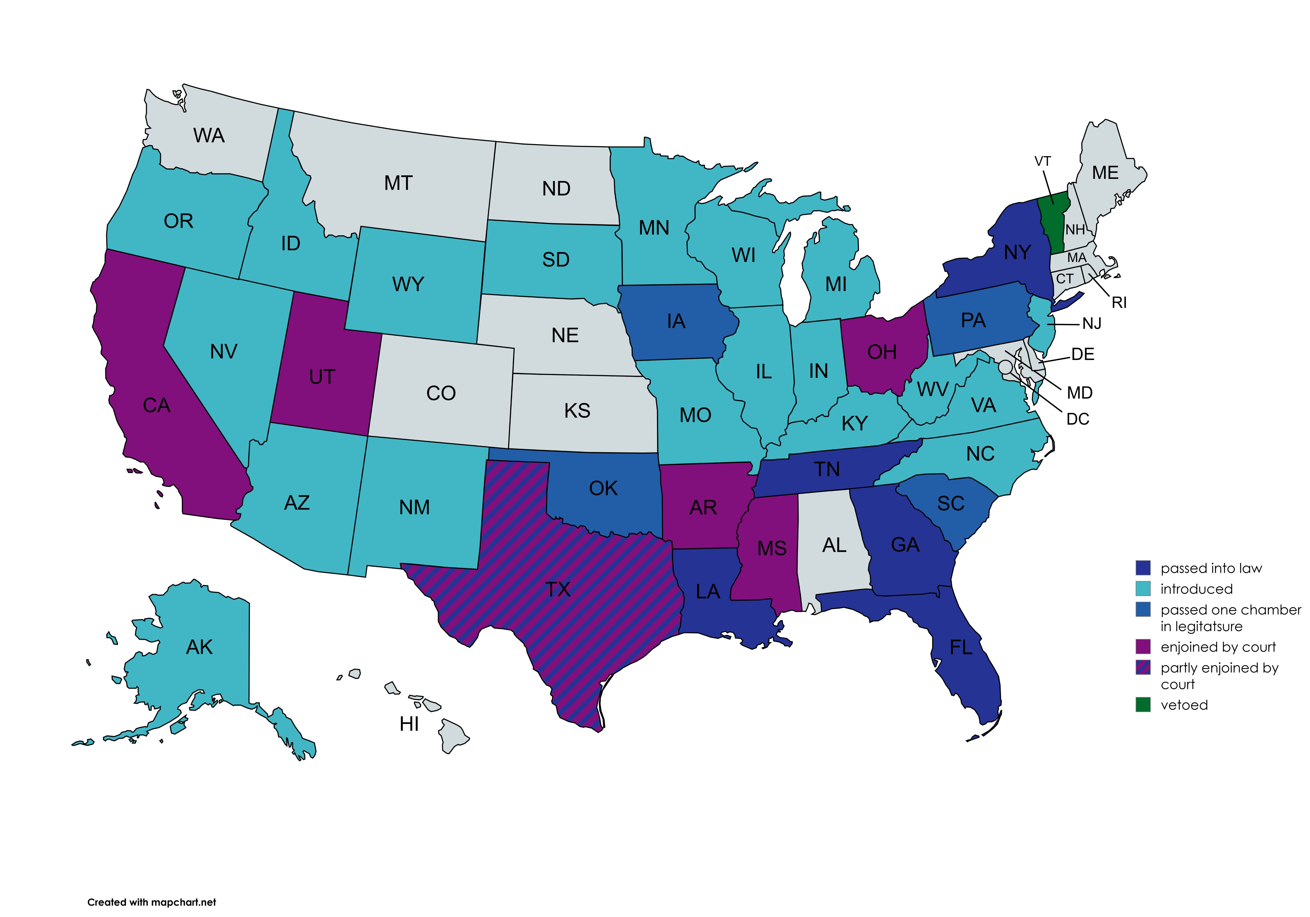 Image showing a map of the status of social media ID verification laws in the US