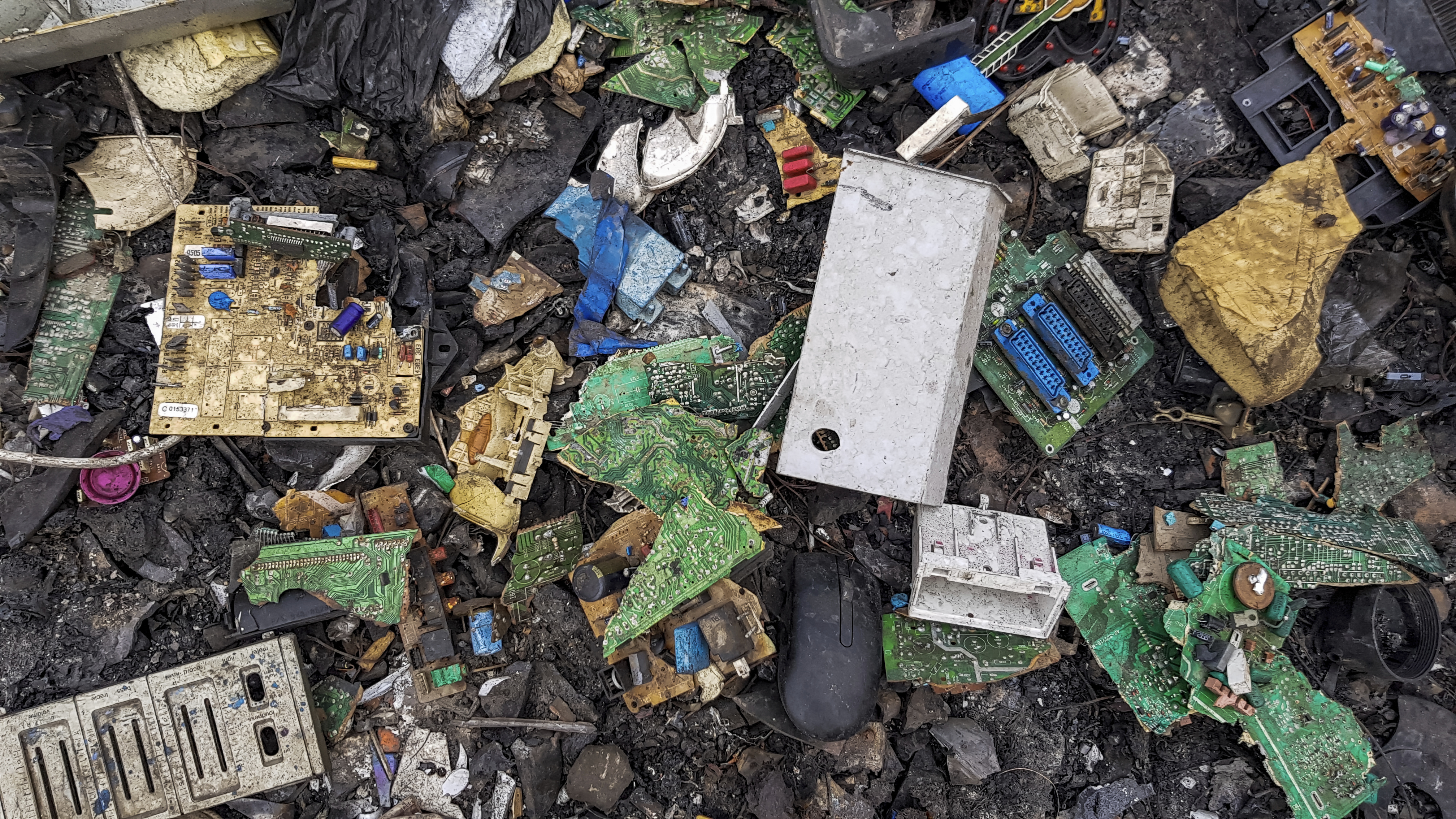 Photo showing electronic waste in Agbogbloshie, Ghana, which is known for being a dumping site for the electronic and automotive waste of the Western world