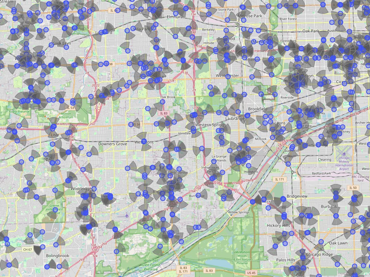 Screenshot showing a map showing the Flock cameras in the Chicago area