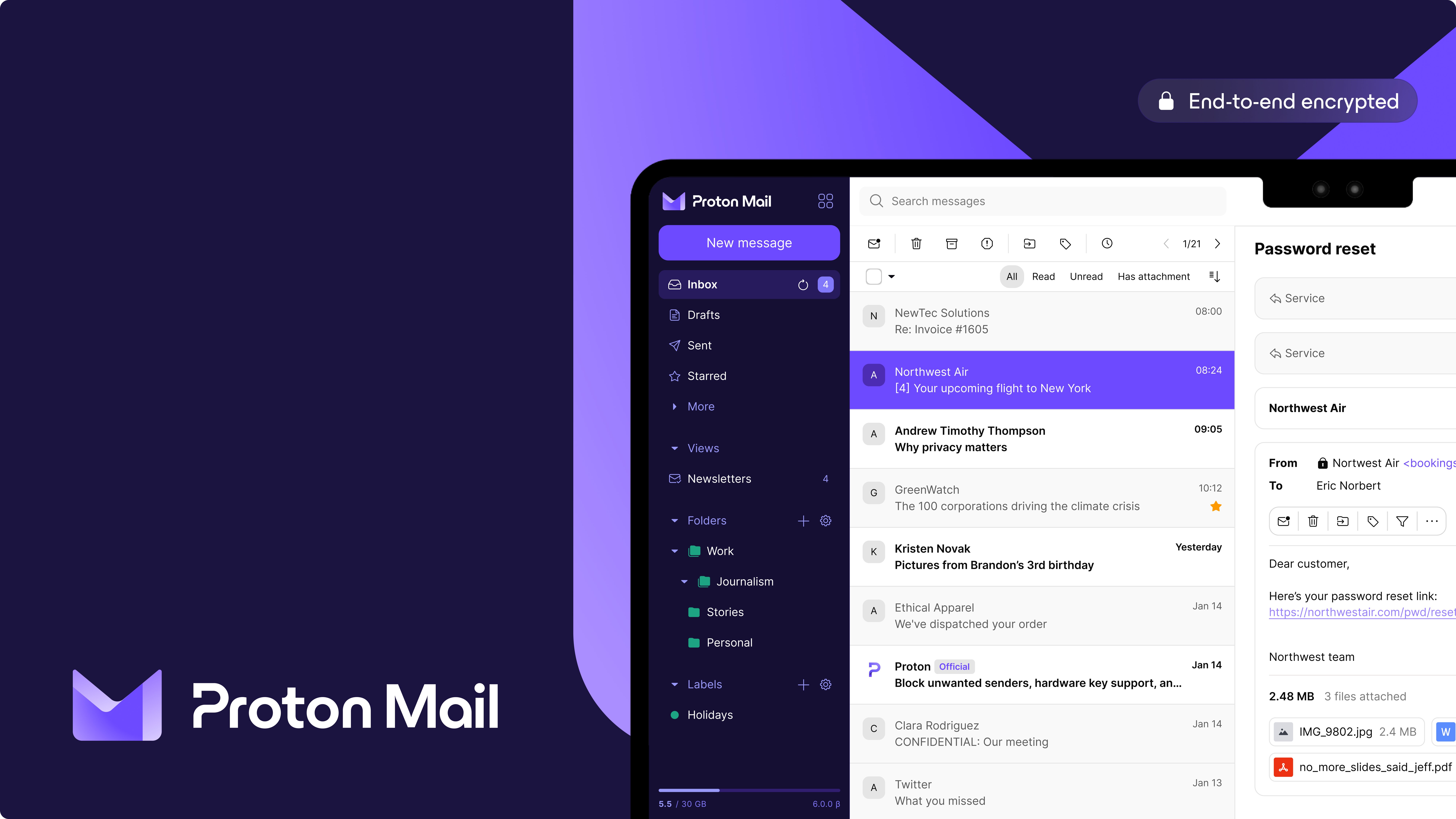 Screenshot showing Proton Mail