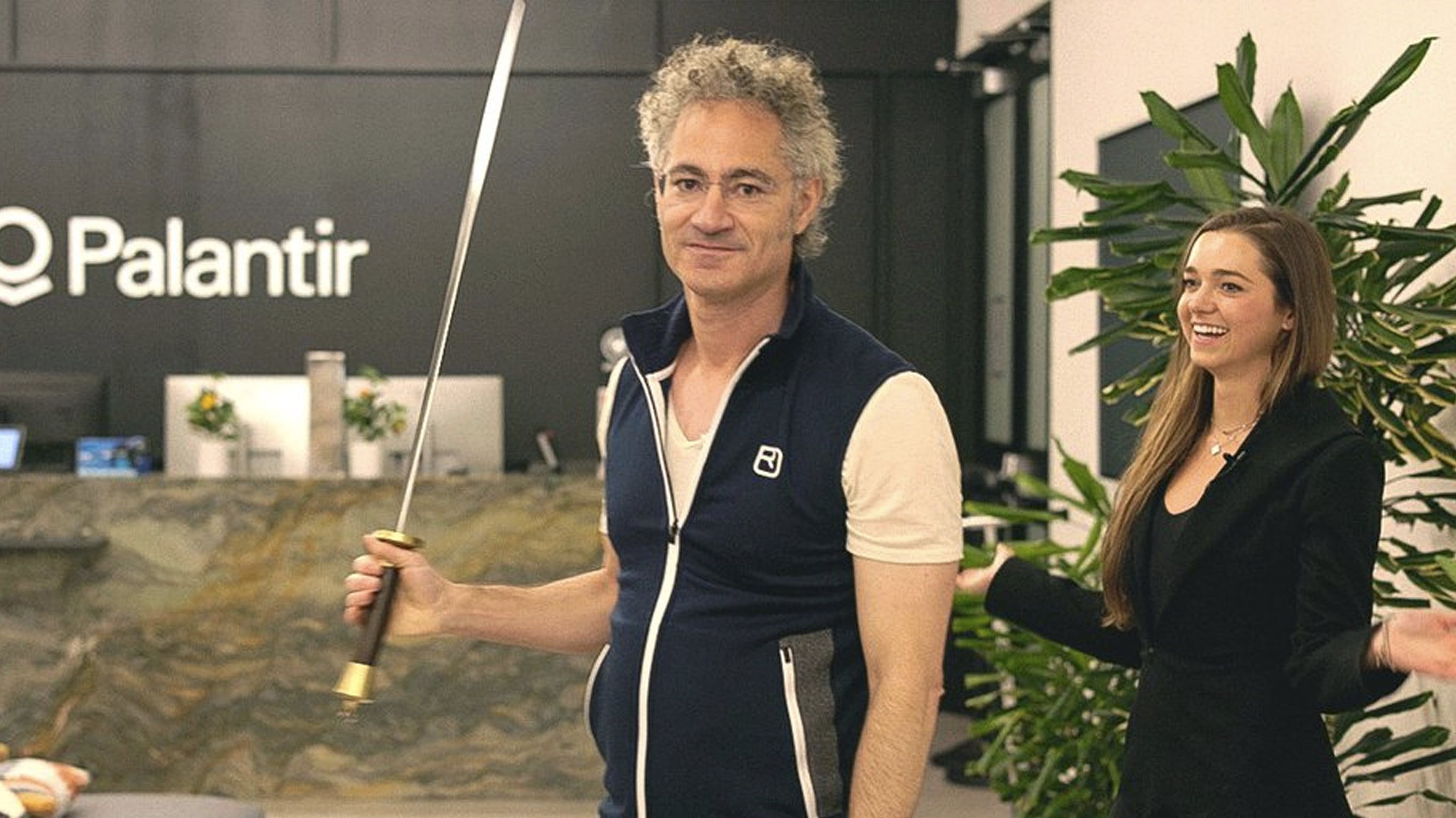 Image showing Palantir CEO Alex Karp wielding a sword